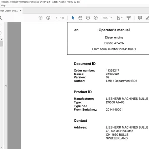 Liebherr D9508 A7-03 Diesel Engine Operator's Manual 2014140001 - PDF DOWNLOAD