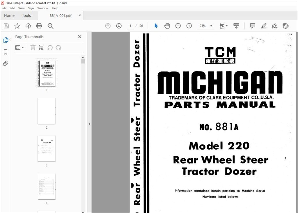 TCM 220 Rear Wheel Steer Tractor Dozer Parts Manual 881A - PDF DOWNLOAD ...