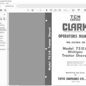 TCM Clark 75 III A Tractor Shovel Operators Manual 4248A OE - PDF DOWNLOAD