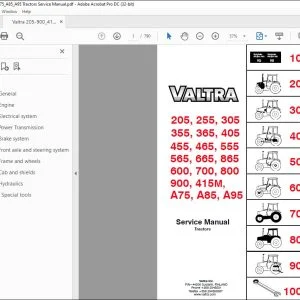 Valtra 205 255 305 355 365 405 455 465 555 565 665 865 600 700 800 900 415M A75 A85 A95 Tractors Service Manual - PDF DOWNLOAD