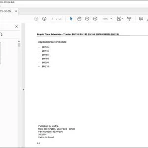 Valtra BH135i BH145 BH165 BH180 BH200 BH210i Tractor Repair Time Schedule Manual - PDF DOWNLOAD