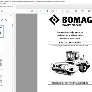 BOMAG Rouleau monocylindre automobile BW 219 DH-4 PDH-4 Instructions de service Manual - PDF DOWNLOAD  (French)