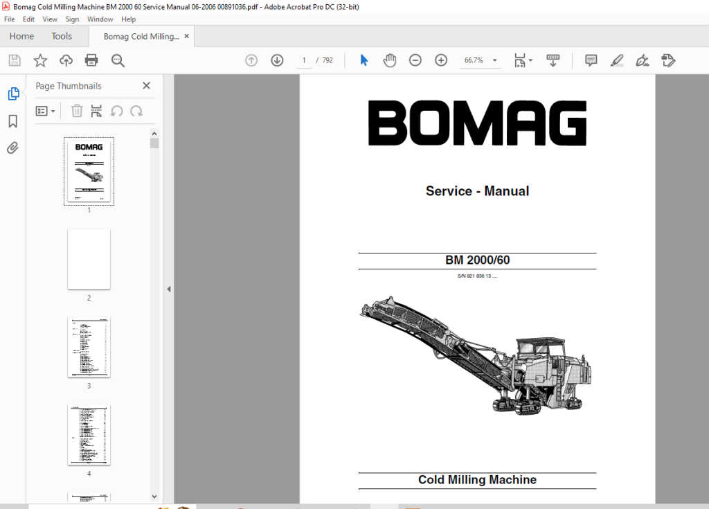 Bomag BM 2000 60 Cold Milling Machine Service Manual 00891036 - PDF ...