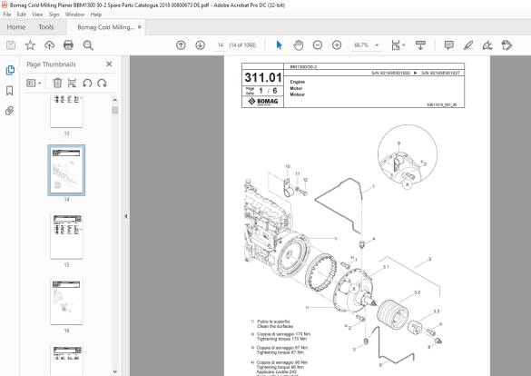 Bomag Bm1300 30-2 Cold Milling Planer Spare Parts Catalogue Manual 