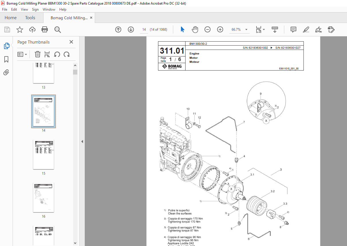 Bomag BM1300 30-2 Cold milling planer Spare Parts Catalogue Manual ...