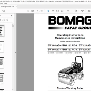 Bomag BW 100 AD-4 BW 120 AD-4 BW 125 AD-4 BW 100 AC-4 BW 120 AC-4 BW 125 AC-4 Tandem Vibratory Roller Operating Instruction Manual