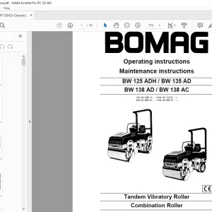 Bomag BW 125 ADH BW 135 AD BW 138 AD BW 138 AC Tandem Vibratory Roller Operating & Maintenance instructions Manual 00813801 - PDF DOWNLOAD