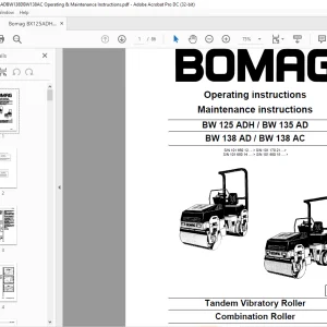 Bomag BW 125 ADH BW 135 AD BW 138 AD BW 138 AC Tandem Vibratory Roller Operating instructions Manual 00813801 - PDF DOWNLOAD