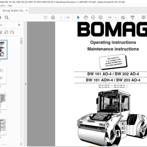 Bomag BW 161 AD-4 BW 202 AD-4 BW 161 ADH-4 BW 203 AD-4 Tandem Vibratory Roller Operating Instruction Manual 00811181