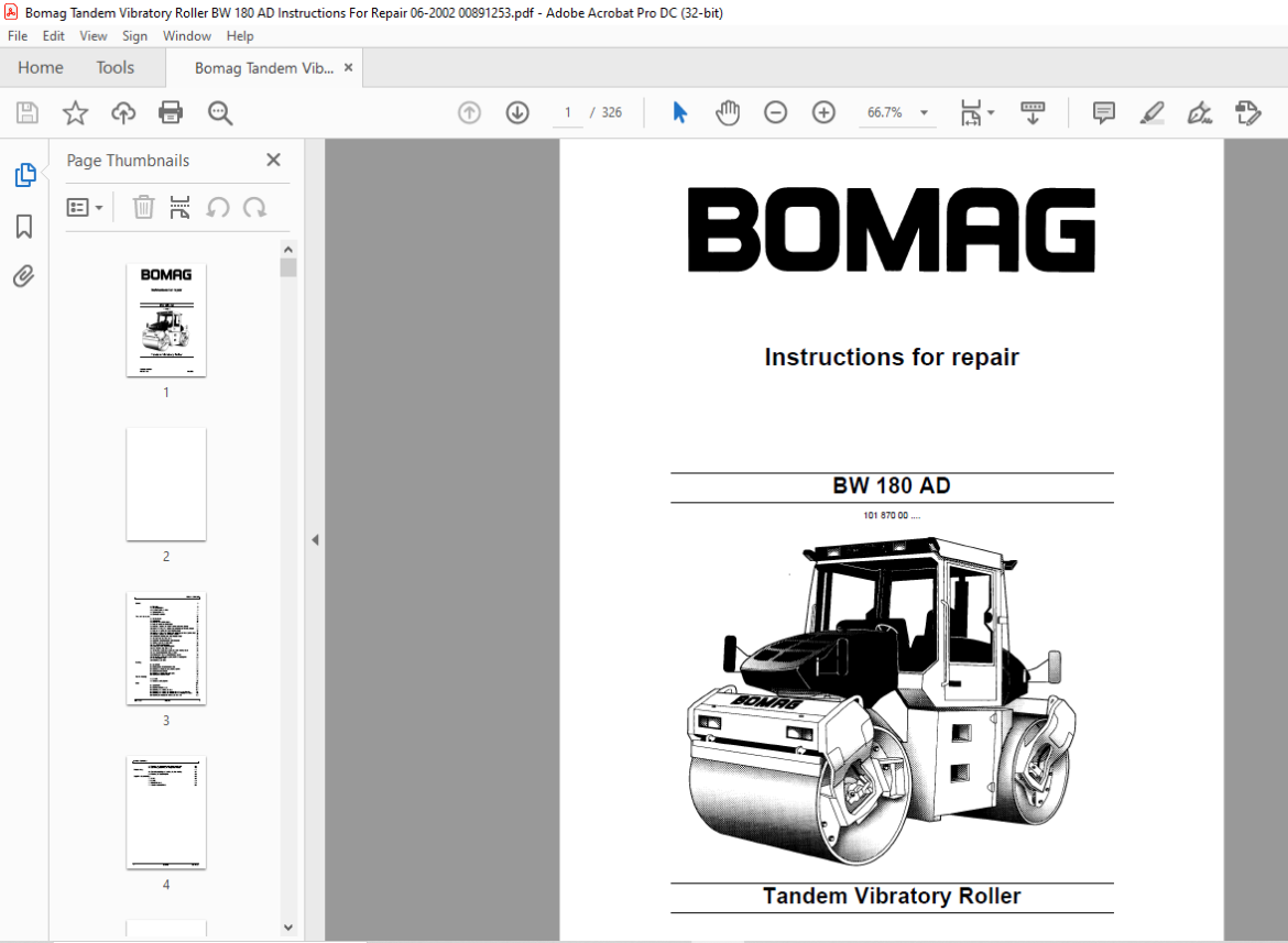 Bomag Bw Ad Tandem Vibratory Roller Instructions For Repair Manual Pdf Download