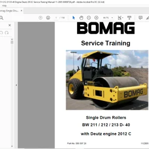 Bomag BW 211 212 213 D-40 with Deutz engine 2012 C Single Drum Rollers Service Training Manual 00809726