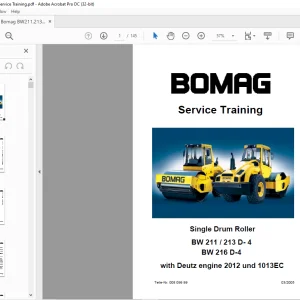 Bomag BW 211 213 D-4 BW 216 D-4 with Deutz engine 2012 und 1013EC Single Drum Rollers Service Training Manual 00809999