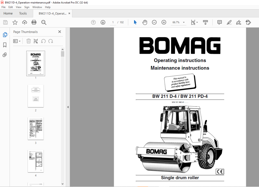 Bomag BW 211 D4 BW 211 PD4 Single drum roller Operating instructions