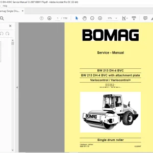 Bomag BW 213 DH-4 BVC BW 213 DH-4 BVC with attachment plate Variocontrol Variocontrol+ Single drum roller Service Manual 00891179 - PDF DOWNLOAD