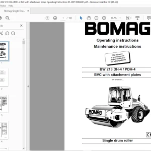 Bomag BW 213 DH-4 PDH-4 BVC with attachment plates Single Drum Roller Operating Instruction Manual 00804461 - PDF DOWNLOAD