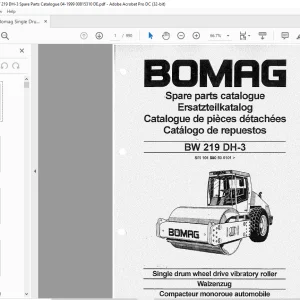 Bomag BW 219 DH-3 Single Drum Wheel Drive vibratory roller Parts Manual 00815350 - PDF DOWNLOAD