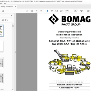 Bomag BW 80/90 AD-5 BW 100 ADM/ACM-5 BW 90/100 SC-5 BW 100 SCC-5 Tandem vibratory roller Operating Instruction Manual 00806701