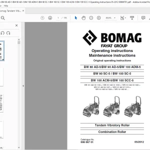 Bomag BW 80 AD-5 BW 90 AD-5 BW 100 ADM-5 BW 90 SC-5 BW 100 SC-5 BW 100 ACM-5 BW 100 SCC-5 Tandem Vibratory Roller Operating Manual 
