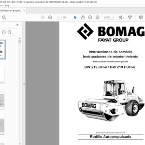Bomag Rodillo Autopropulsado BW 219 DH-4 BW 219 PDH-4 Instrucciones de servicio Manual  - PDF DOWNLOAD (Spanish)