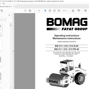 Bomag Single Drum Roller BW 211 212 213 D-40 BW 211 212 213 PD-40 Operating Instructions Manual  - PDF DOWNLOAD