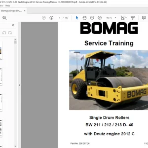 Bomag Single Drum Roller BW 211 212 213 D-40 Deutz Engine 2012C Service Traning Manual 00809726 - PDF DOWNLOAD