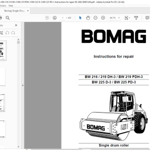 Bomag Single Drum Roller BW 216 219 DH-3 BW 219 PDH-3 BW 225 D-3 BW 225 PD-3 Instructions for Repair Manual 00891246