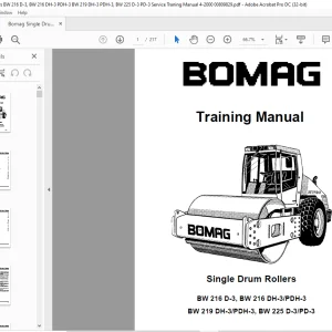 Bomag Single Drum Rollers BW 216 D-3, BW 216 DH-3 PDH-3 BW 219 DH-3 PDH-3, BW 225 D-3 PD-3 Training Manual  - PDF DOWNLOAD