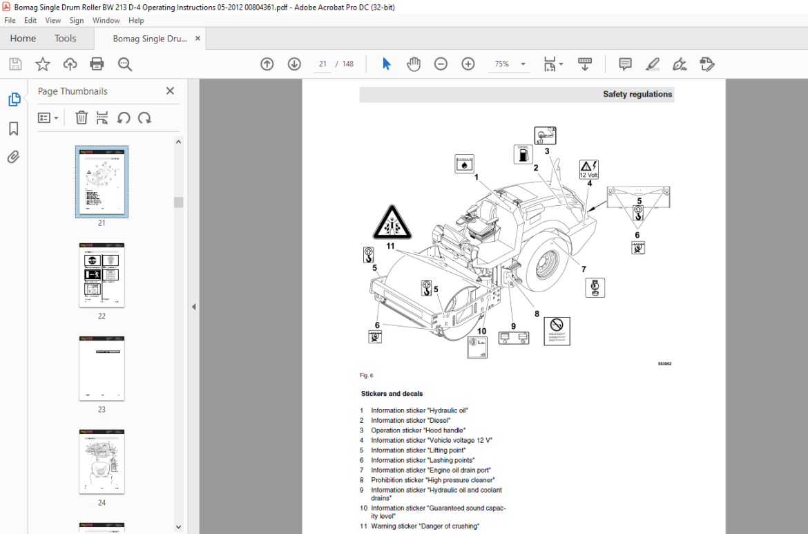 Bomag Single drum roller BW 213 D-4 Operating instructions Manual -PDF ...