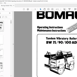 Bomag Tandem Vibratory Roller BW 75 90 100 ADL Operating Instructions Manual 00810489 - PDF DOWNLOAD