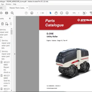 DYNAPAC D.ONE  Engine Kubota-Stage IV Tier 4f Spare Parts Catalogue Manual DL00825389  - PDF DOWNLOAD