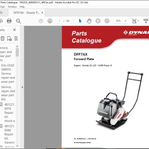 Dynapac DFP7AX Forward Plate Engine Honda GX 120 - CARB Phase III Spare Parts Catalogue Manual DL00826131 -  PDF DOWNLOAD
