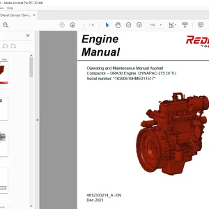 Dynapac DRA30 Engine 275 DI TU Asphalt Compactor Operating & Maintenance Manual Sn 10300619HME011517 - PDF DOWNLOAD