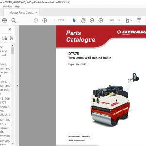 Dynapac DTR75 Twin Drum Walk Behind Roller Engine Hatz 1D42 Spare Parts Catalogue Manual DL00825447  - PDF DOWNLOAD