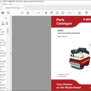 Dynapac DTR75 Twin Drum Walk Behind Roller Engine Hatz 1D42 Spare Parts Catalogue Manual DL00825451  -  PDF DOWNLOAD