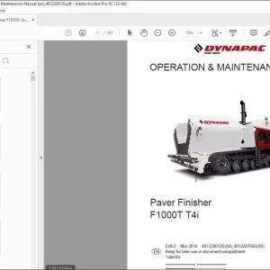Dynapac F1000T T4i Paver Finisher Operation & Maintenance Manual - PDF DOWNLOAD