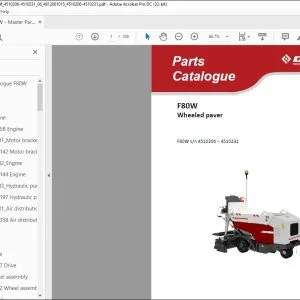 Dynapac F80W Wheeled paver F80W SN 4510206 – 4510231 Parts Catalogue Manual - PDF DOWNLOAD