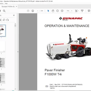 Dynapac Paver Finisher F1000W T4i Operating & Maintenance Manual - PDF DOWNLOAD