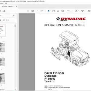 Dynapac Paver Finisher F1800W Type 912 Operating & Maintenance Manual 4812207370 - PDF DOWNLOAD