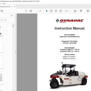 Dynapac Pneumatic Tire Roller CP2100 CP2100W Operating & Maintenance Manual 4812314580 - PDF DOWNLOAD