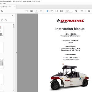 Dynapac Pneumatic Tire Roller CP2700 Operating & Maintenance Manual 4812314581 - PDF DOWNLOAD