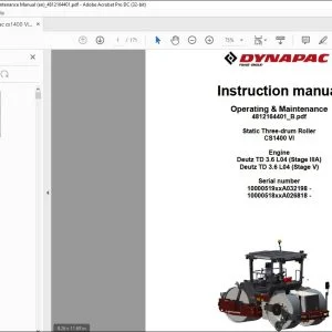 Dynapac Static Three-drum Roller CS1400 VI Operation & Maintenance Instruction Manual 4812164401_B - PDF DOWNLOAD