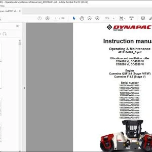 Dynapac Vibration & oscillation roller CO4000 VI CO4200 VI CO5200 VI CO6200 VI Operating & Maintenance Manual 4812164201_B - PDF DOWNLOAD