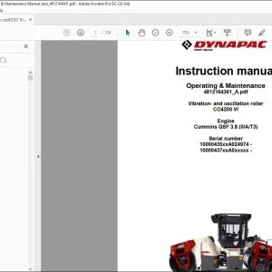 Dynapac Vibration & oscillation roller CO4200 VI Operating & Maintenance Instruction Manual 4812164301_A - PDF DOWNLOAD