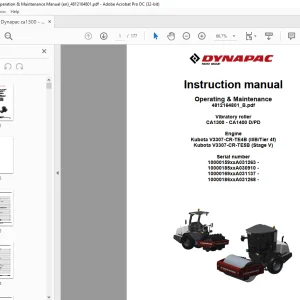 Dynapac Vibratory roller CA1300 - CA1400 D PD Operating & Maintenance Instruction Manual 4812164801_B - PDF DOWNLOAD