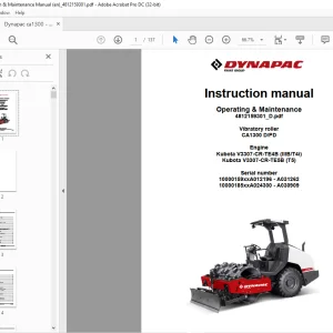 Dynapac Vibratory roller CA1300 D PD Operating & Maintenance Instruction Manual 4812159301 - PDF DOWNLOAD