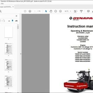 Dynapac Vibratory roller CA2500 3500 CA2500 3500 HC CA4000 Operating & Maintenance Manual - PDF DOWNLOAD