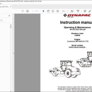 Dynapac Vibratory roller CA610 Operating & Maintenance Instruction Manual 4812273257 - PDF DOWNLOAD