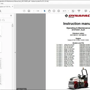 Dynapac Vibratory roller CC1100 VI CC1400 VI Operating & Maintenance Instruction Manual 4812164501_B - PDF DOWNLOAD