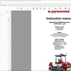 Dynapac Vibratory roller CC234C 334C CC2300C 3300C Operating & Maintenance Instruction Manual 4812159901_D - PDF DOWNLOAD