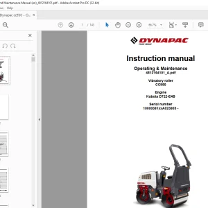 Dynapac Vibratory roller CC950 Operating & Maintenance Instruction Manual 4812164101_A - PDF DOWNLOAD